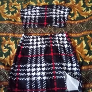 Skirt set plaid (black, white & red)